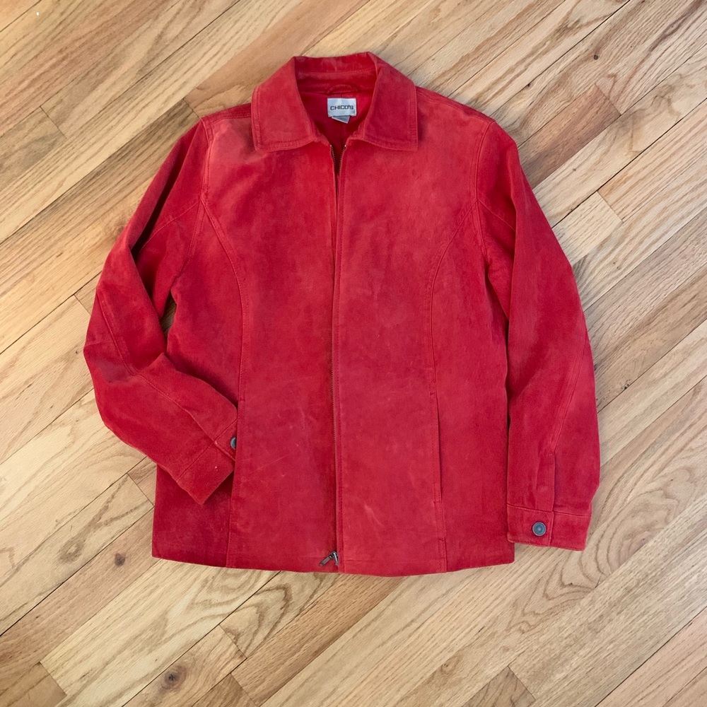 Chico’s Red Suede Zip Up Collared Shirt Jacket